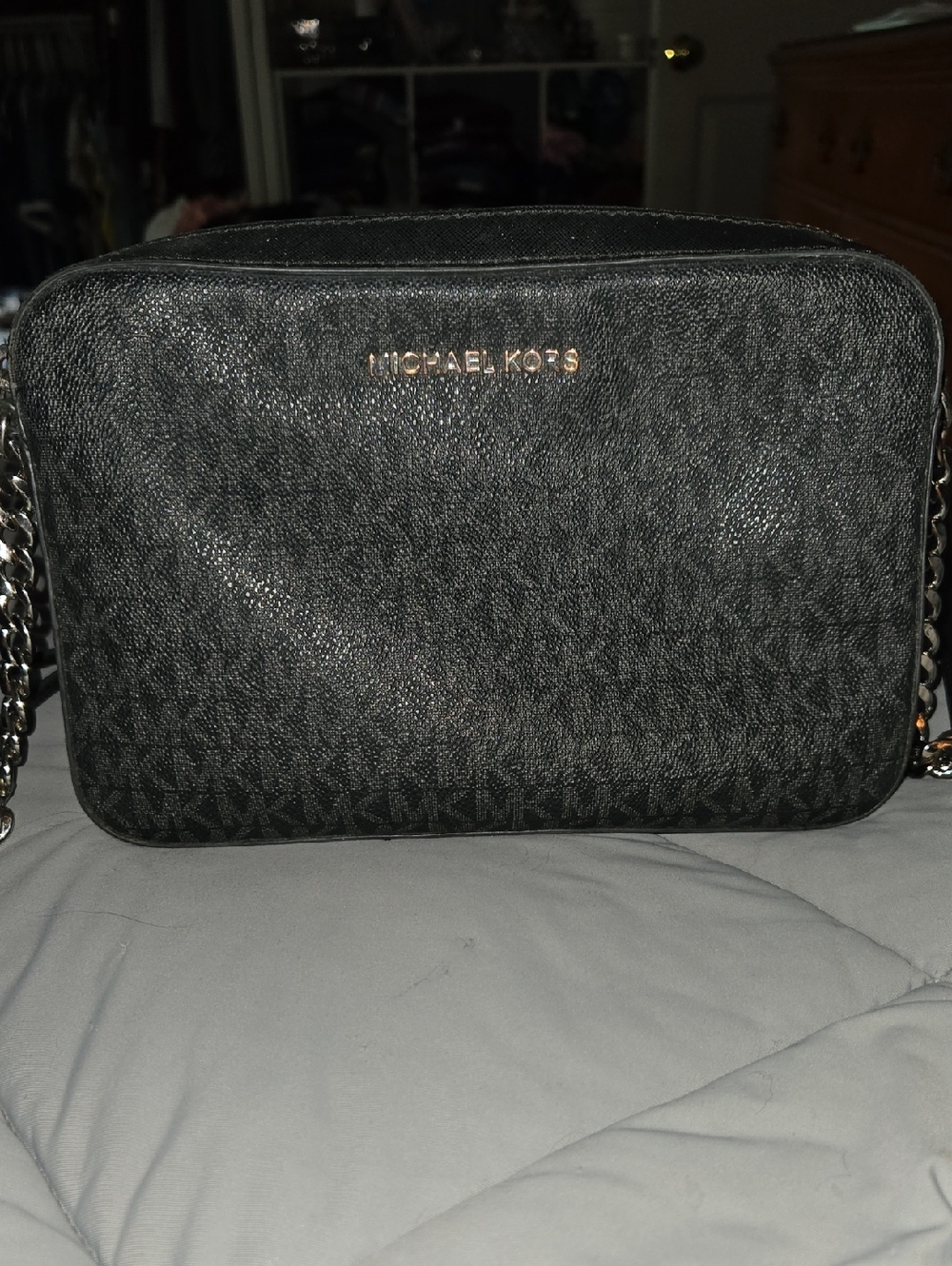 Michael Kors Black Logo Crossbody Jetset East West with Silver Accents